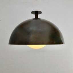 Mid Century Brass Bowl Flush Mount Chandelier With Glass Ball - thumbnail 2