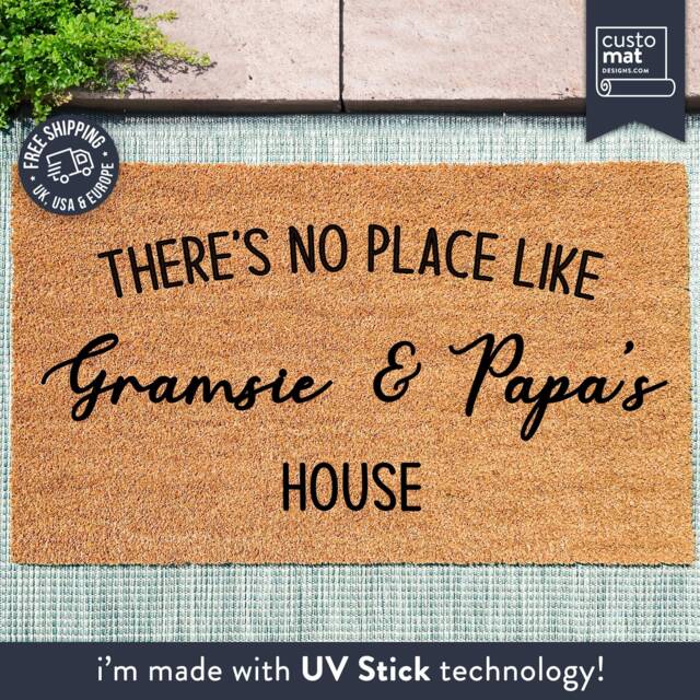 There's No Place Like Gramsie & Papa's House - Xmas Gift Personalized Family Mat Custom Coir Doormat Housewarming Rug - image 1