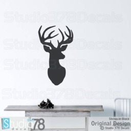 Deer Head Silhouette Vinyl Wall Decal - Rustic Lodge Decor - thumbnail 1