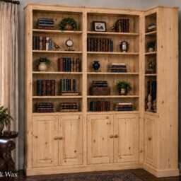 Solid Wood 8Ft Tall 3 Bay Library Corner Bookcase, Shelving Unit With Doors - thumbnail 3