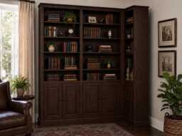 Solid Wood 8Ft Tall 3 Bay Library Corner Bookcase, Shelving Unit With Doors