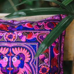 16x16 Embroidered Pink Bird Pillow Cover, Hmong Hill Tribe Cushion, Ethnic Decor - Cs101Pinb - thumbnail 3