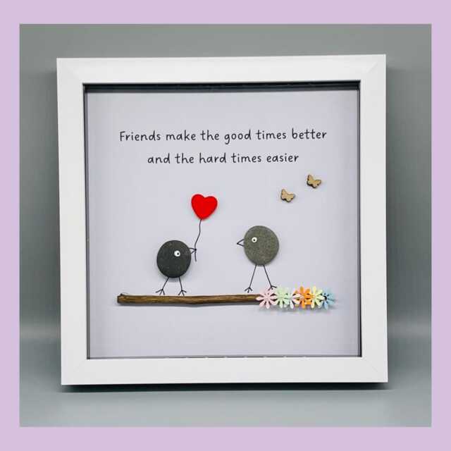 Best Friend Pebble Art Gift Frame For Birthday Or Christmas, Pebble Birds Thank You Wall - image 1