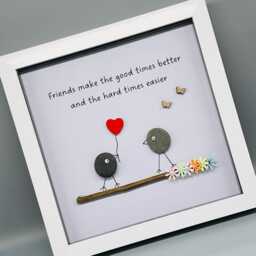 Best Friend Pebble Art Gift Frame For Birthday Or Christmas, Pebble Birds Thank You Wall - thumbnail 2