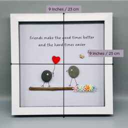Best Friend Pebble Art Gift Frame For Birthday Or Christmas, Pebble Birds Thank You Wall - thumbnail 3