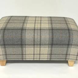 Large Upholstered Footstool in Grey Check Large Stool As Coffee Table Ottoman With Wooden Legs Wool Tartan - thumbnail 2