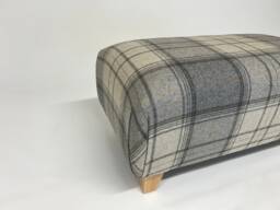 Large Upholstered Footstool in Grey Check Large Stool As Coffee Table Ottoman With Wooden Legs Wool Tartan
