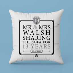 Personalised 13Th Anniversary Sharing The Sofa Cushion, Printed With Any Name & Date/Gift Lace - thumbnail 2