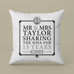 Personalised 13Th Anniversary Sharing The Sofa Cushion, Printed With Any Name & Date/Gift Lace - thumbnail 3
