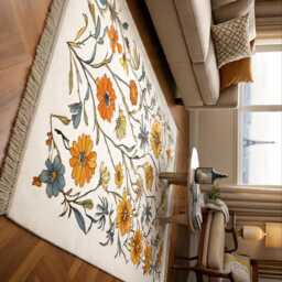 Lt. Blue Oushak Style Wool Rug, Contemporary Floral Design - thumbnail 2