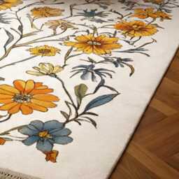 Lt. Blue Oushak Style Wool Rug, Contemporary Floral Design - thumbnail 3