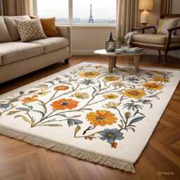 Lt. Blue Oushak Style Wool Rug, Contemporary Floral Design - thumbnail 1