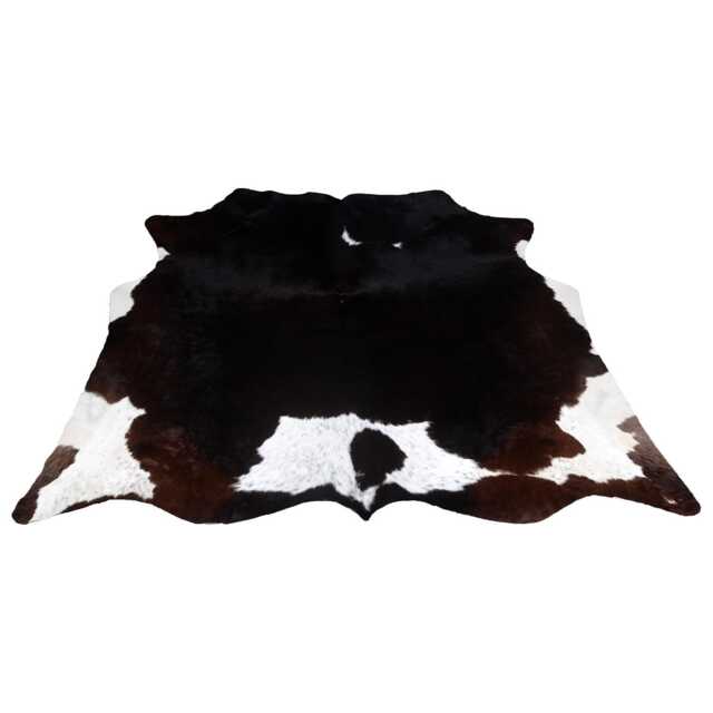 Dark Brown & White Cowhide Rug - Hair-On Leather Area - 61x61 Inches - image 1