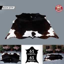Dark Brown & White Cowhide Rug - Hair-On Leather Area - 61x61 Inches - thumbnail 2