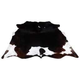 Dark Brown & White Cowhide Rug - Hair-On Leather Area - 61x61 Inches - thumbnail 1
