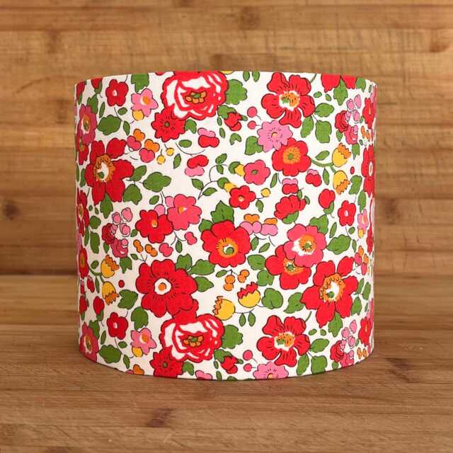 Liberty Red Betsy Lampshade - Handmade Floral Cotton Drum Shade - Uk/Eu/Us Fittings - image 1