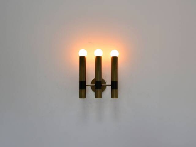 Modern 3 Cylinder Brass Wall Sconce, Unique Contemporary Bedside Light Fixture, Mid Century Bedroom Sconce Lighting - image 1