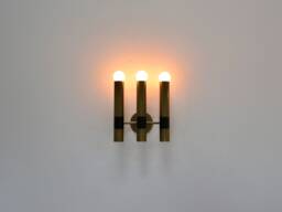 Modern 3 Cylinder Brass Wall Sconce, Unique Contemporary Bedside Light Fixture, Mid Century Bedroom Sconce Lighting - thumbnail 1
