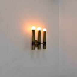 Modern 3 Cylinder Brass Wall Sconce, Unique Contemporary Bedside Light Fixture, Mid Century Bedroom Sconce Lighting - thumbnail 3