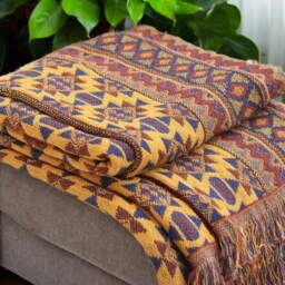 Boho Cotton Throw Blanket Tribal Geometric Tassel Accent - thumbnail 2