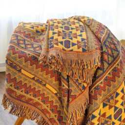 Boho Cotton Throw Blanket Tribal Geometric Tassel Accent - thumbnail 3