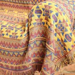 Boho Cotton Throw Blanket Tribal Geometric Tassel Accent - thumbnail 4