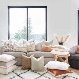 Olly -- Sand & Ivory Gridded Pillow Cover ??? & Neutral Throw Lumbar - thumbnail 4