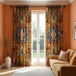 Colorful Tribal Aztec Curtains, Boho Geometric Window Panels, Rustic Living Room Drapes, Ethnic Print Curtain For Home Decor - thumbnail 1