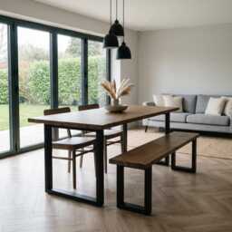 Solid Wooden Dining Table in Walnut Stain - Handmade Table, Custom Sizes 80-240cm, Made To Order UK Free Delivery - thumbnail 3