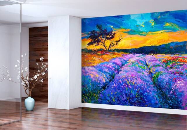 Lavender Field Wall Mural - Removable Vinyl Self Adhesive Wallpaper, Decal. Custom Size - image 1