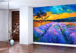 Lavender Field Wall Mural - Removable Vinyl Self Adhesive Wallpaper, Decal. Custom Size