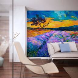 Lavender Field Wall Mural - Removable Vinyl Self Adhesive Wallpaper, Decal. Custom Size - thumbnail 2