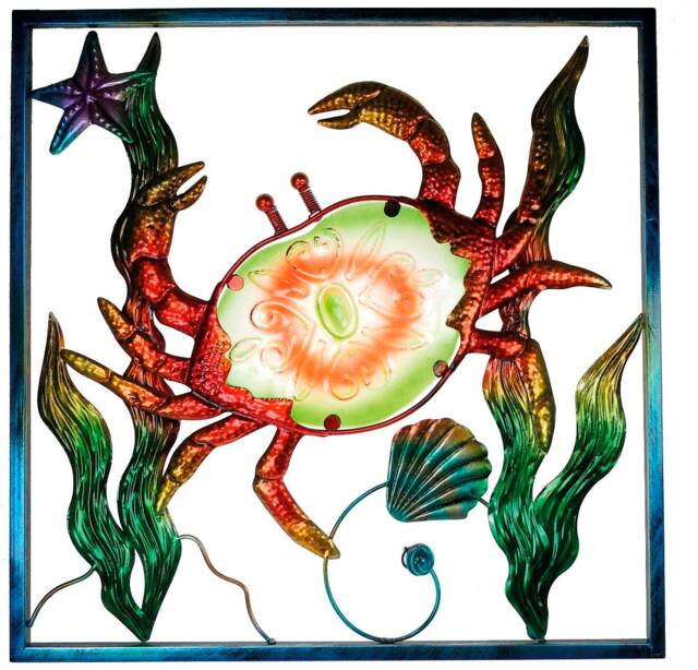 Glass & Metal Wall Art Decor Home Hanging Decorative Crab Artwork For Living Room Bathroom Bedroom 42x42 cm/16.5 Inch Charming Rustic Beauty - image 1