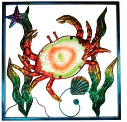 Glass & Metal Wall Art Decor Home Hanging Decorative Crab Artwork For Living Room Bathroom Bedroom 42x42 cm/16.5 Inch Charming Rustic Beauty - thumbnail 1
