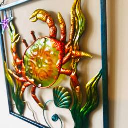 Glass & Metal Wall Art Decor Home Hanging Decorative Crab Artwork For Living Room Bathroom Bedroom 42x42 cm/16.5 Inch Charming Rustic Beauty - thumbnail 3