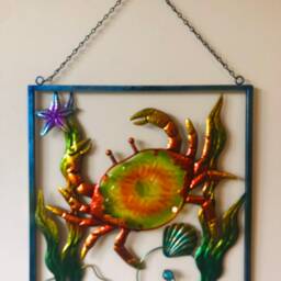 Glass & Metal Wall Art Decor Home Hanging Decorative Crab Artwork For Living Room Bathroom Bedroom 42x42 cm/16.5 Inch Charming Rustic Beauty - thumbnail 4