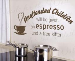 Unattended Children Will Be Given An Espresso & Free Kitten Grandparents Family Kitchen Grandkids Wall Decal Vinyl Quote Sticker Art A70 - thumbnail 1