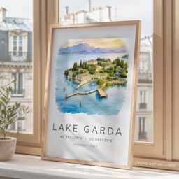 Lake Garda Poster, Italy Prints, Italian Lakes Art Print, Anniversary Gift, Honeymoon Travel Illustration, Home Decor - thumbnail 3