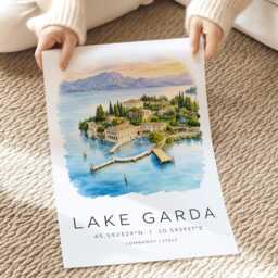 Lake Garda Poster, Italy Prints, Italian Lakes Art Print, Anniversary Gift, Honeymoon Travel Illustration, Home Decor - thumbnail 2