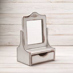 Vanity Mirror Tabletop Jewelry Box, Wooden Makeup With Drawer For Bathroom, Distressed Home Decor, Keepsake Holder Girl Women - thumbnail 1