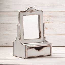 Vanity Mirror Tabletop Jewelry Box, Wooden Makeup With Drawer For Bathroom, Distressed Home Decor, Keepsake Holder Girl Women - thumbnail 2