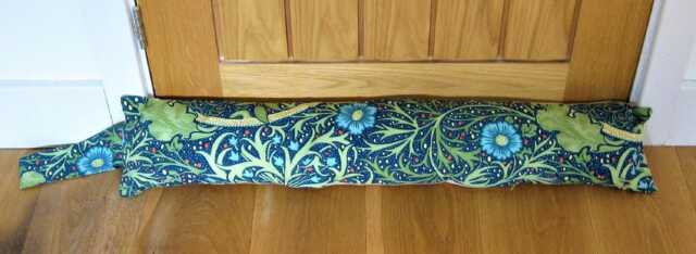Draught Excluder, William Morris Teal Green & Blue Seaweed Door Stopper, Draft Window Draught Dodger - image 1