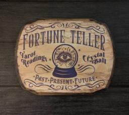 Fortune Teller Wood Wall Sign - Tarot Card Readings Crystal Ball Wooden Plaque Sign Handmade Ink Transfer - thumbnail 1