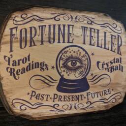 Fortune Teller Wood Wall Sign - Tarot Card Readings Crystal Ball Wooden Plaque Sign Handmade Ink Transfer - thumbnail 2