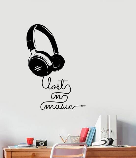 Lost in Music Wall Decal Vinyl Sticker Headphones Lover Gift Inspirational Quote Art Musical Lifestyle For Home Room Studio Decor Hds4 - image 1