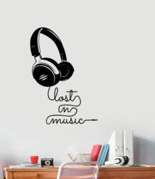 Lost in Music Wall Decal Vinyl Sticker Headphones Lover Gift Inspirational Quote Art Musical Lifestyle For Home Room Studio Decor Hds4 - thumbnail 1