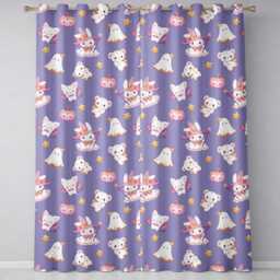Cute Halloween Bunny Witch Teddy Pumpkin Seamless Pattern Purple Background Readymade Eyelet Ring Top Thermal 100% Blackout Curtains - thumbnail 2
