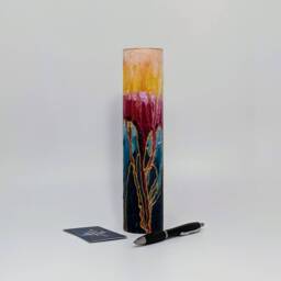 Tall Slim Hand-Painted Glass Vase - Bright With Gold Detail Vibrant Decorative Cylinder Unique Art Design Desk Accessory 25cm/9.8 - thumbnail 2