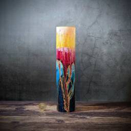 Tall Slim Hand-Painted Glass Vase - Bright With Gold Detail Vibrant Decorative Cylinder Unique Art Design Desk Accessory 25cm/9.8 - thumbnail 1