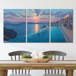 Santorini Greece Cliffside 3 Panel Split Canvas Wall Art Summers Day Summer Cityscape Oil Painting Framed Home Decor - thumbnail 2